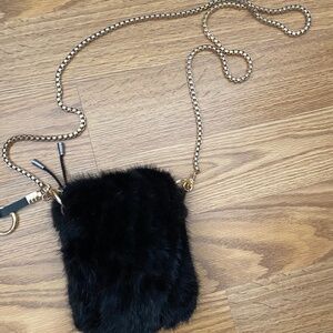 Genuine Fur black phone crossbody